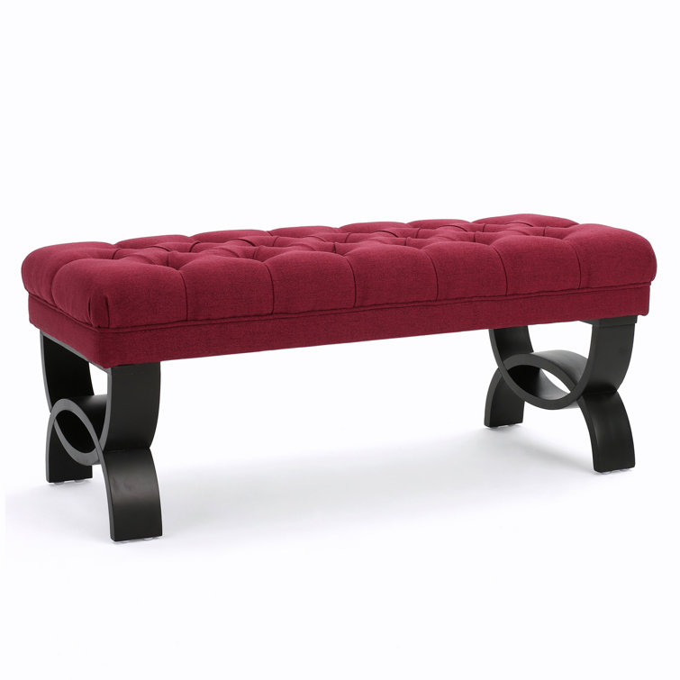 Scarlett Tufted Red Fabric Ottoman Bench with Black Legs