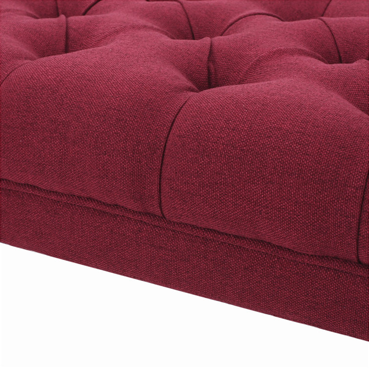 Scarlett Tufted Red Fabric Ottoman Bench with Black Legs