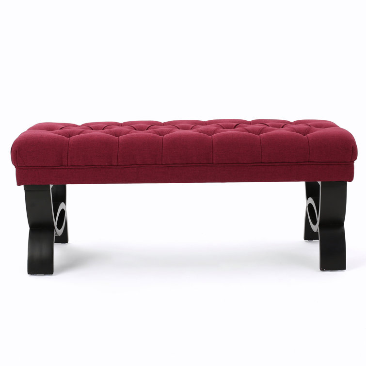 Scarlett Tufted Red Fabric Ottoman Bench with Black Legs