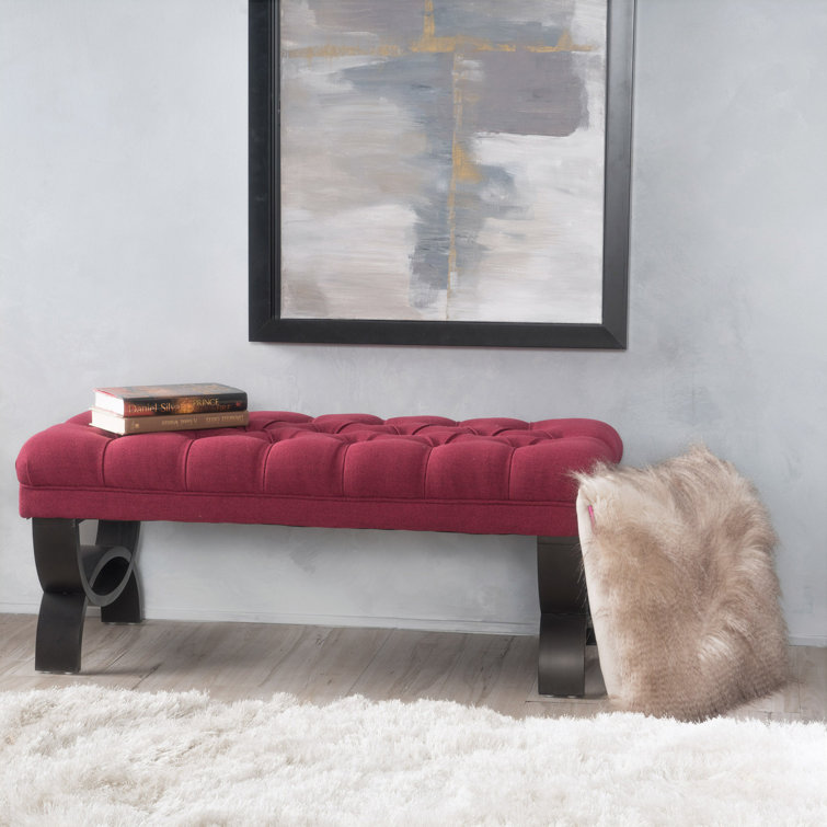 Scarlett Tufted Red Fabric Ottoman Bench with Black Legs
