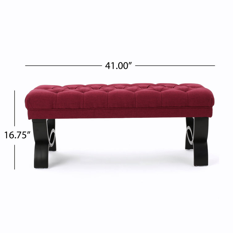 Scarlett Tufted Red Fabric Ottoman Bench with Black Legs