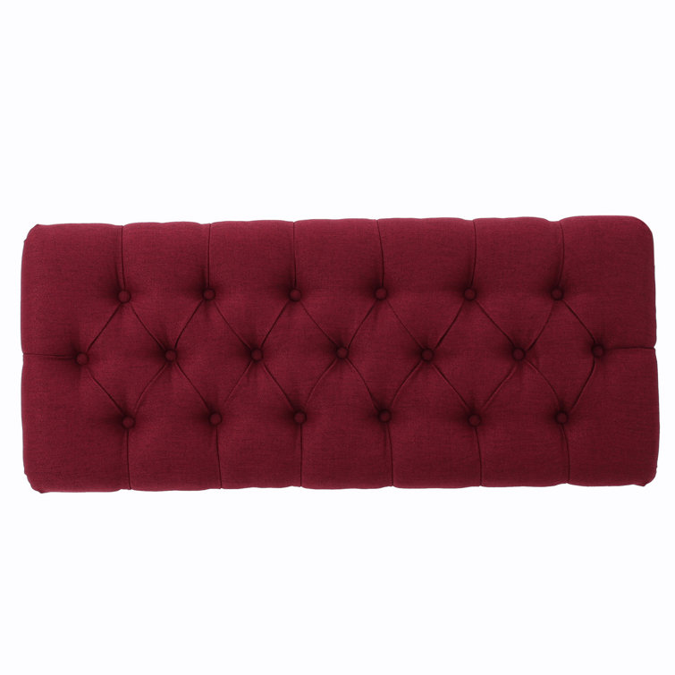 Scarlett Tufted Red Fabric Ottoman Bench with Black Legs