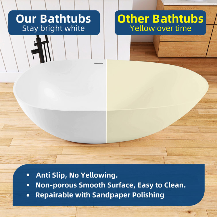 67'' White Solid Surface Freestanding Soaking Bathtub
