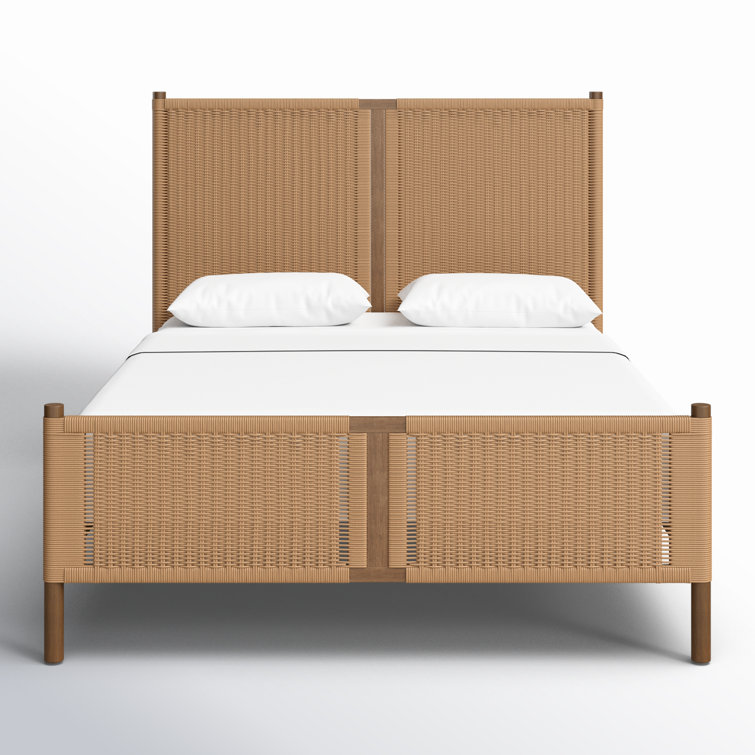 Toasted Sungkai Queen Platform Bed with Woven Headboard