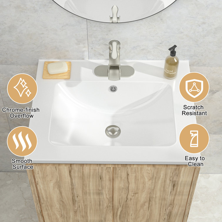24x18" White Ceramic Rectangular Vanity Top with Single Sink
