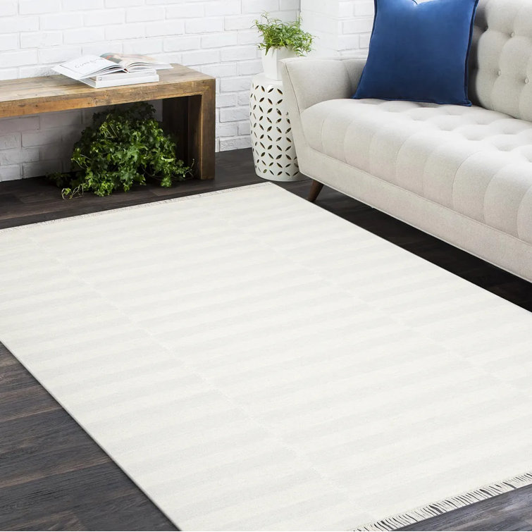 Handmade Ivory Wool 8' x 10' Flat Woven Rectangular Area Rug