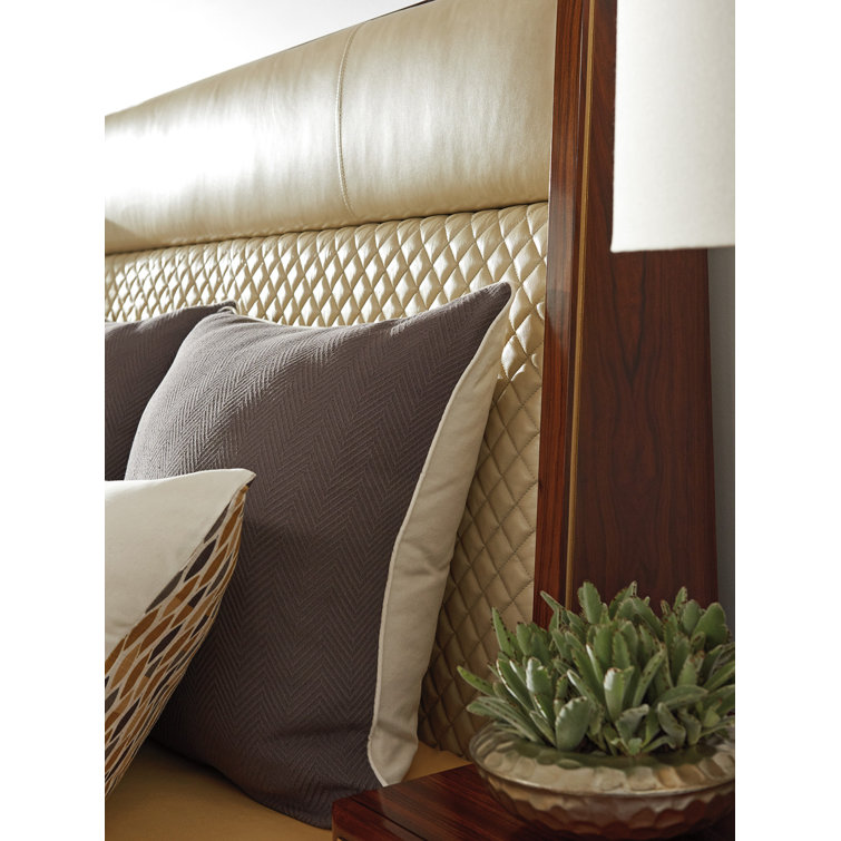 Beige and Brown Queen Upholstered Leather Bed with Metal Frame