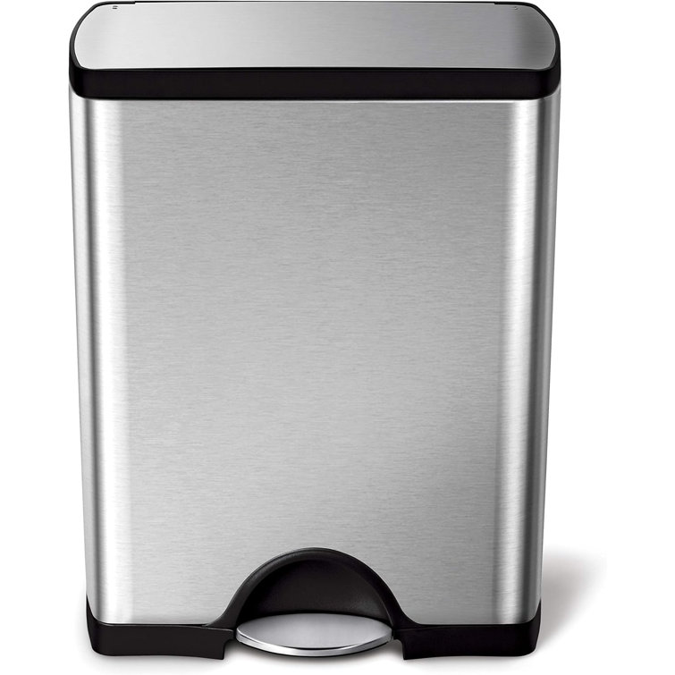 Brushed Stainless Steel 13 Gallon Rectangular Step Trash Can