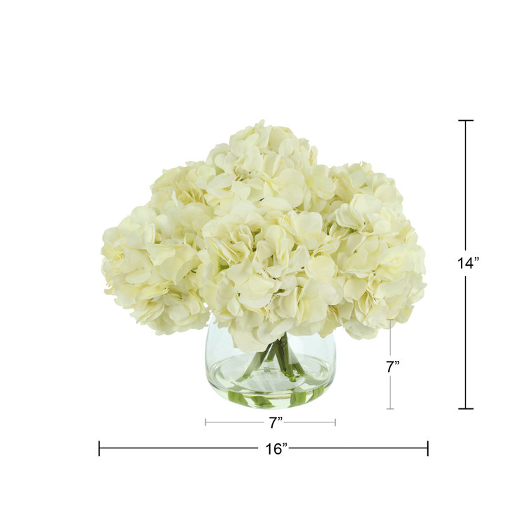 White Polysilk Hydrangea Bouquet in Glass Vase