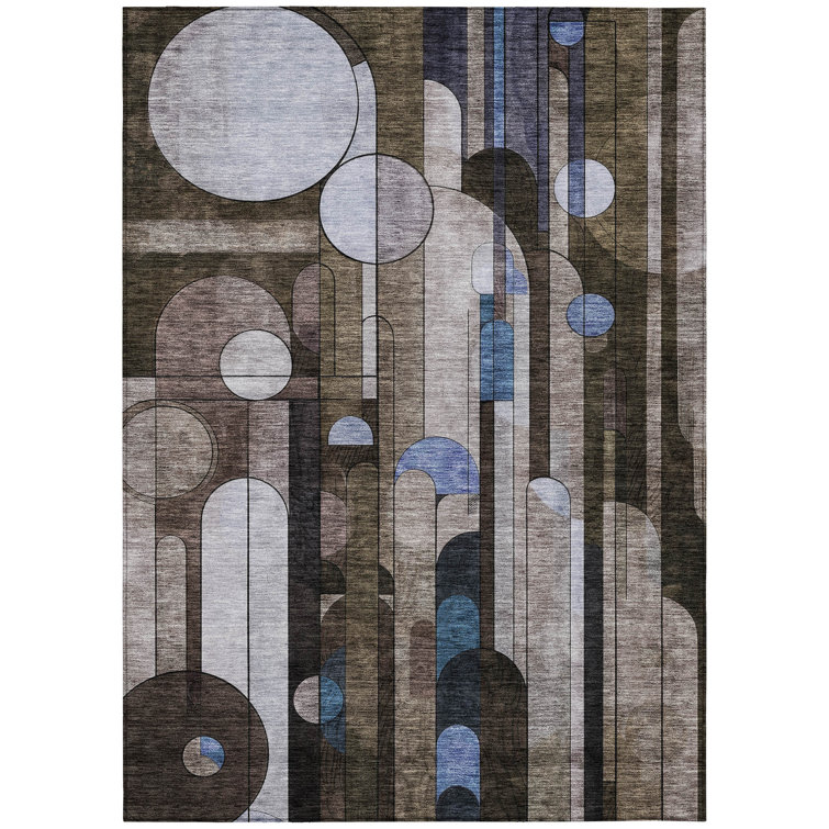 Brown Rectangular Machine Washable Synthetic Area Rug 3' x 5'
