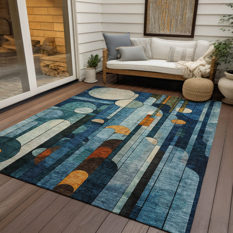 Addison Blue 5' x 7' Synthetic Washable Area Rug