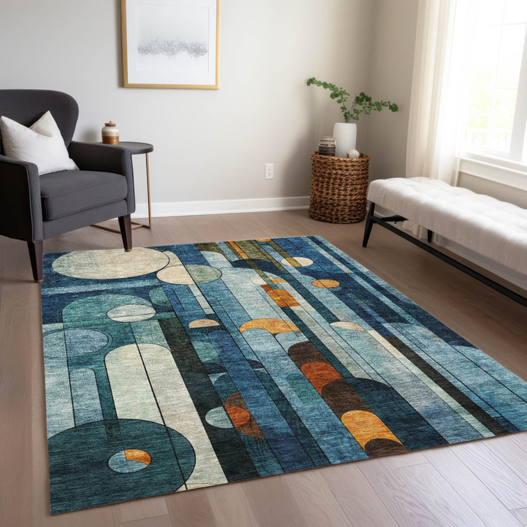Addison Blue 5' x 7' Synthetic Washable Area Rug