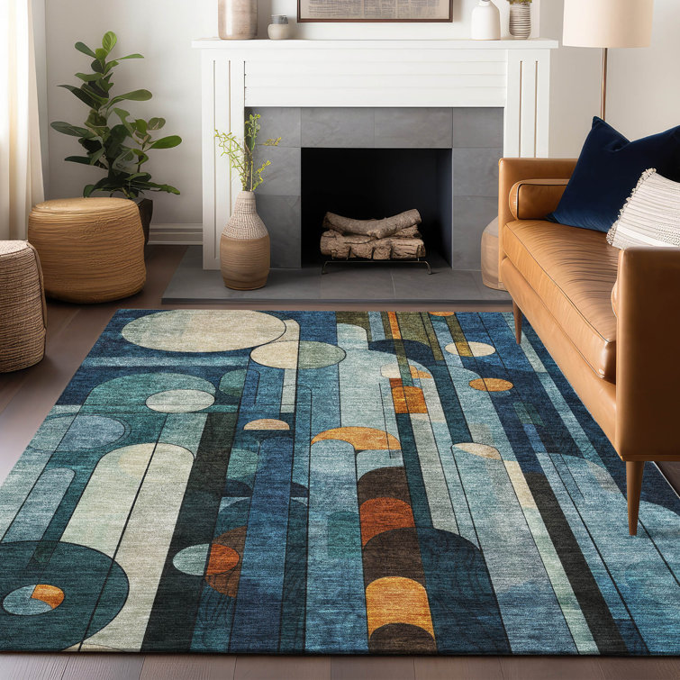 Addison Blue 5' x 7' Synthetic Washable Area Rug