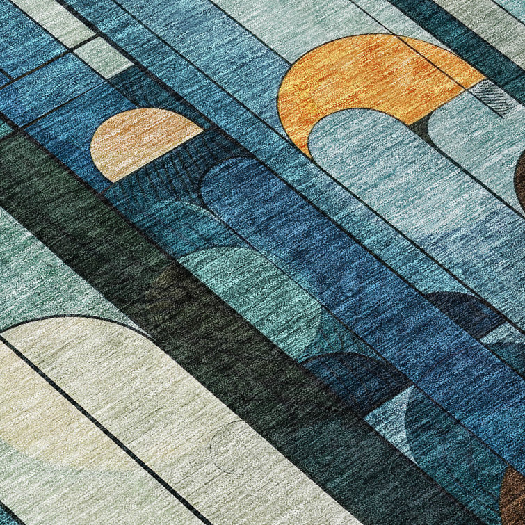 Addison Blue 5' x 7' Synthetic Washable Area Rug
