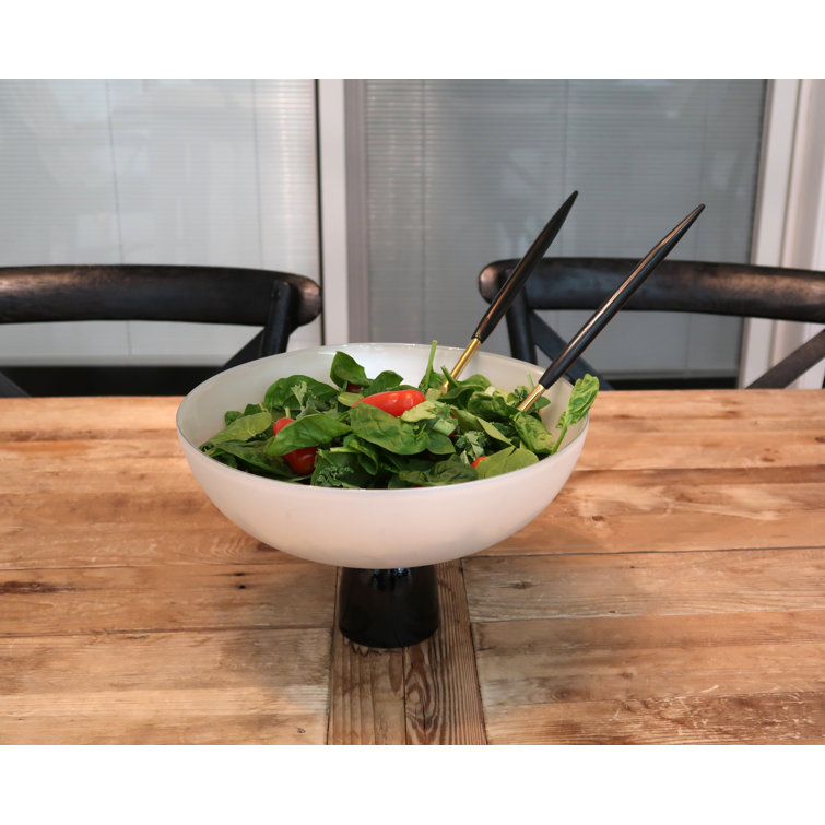 Modern Round White Glass Bowl with Black Stand