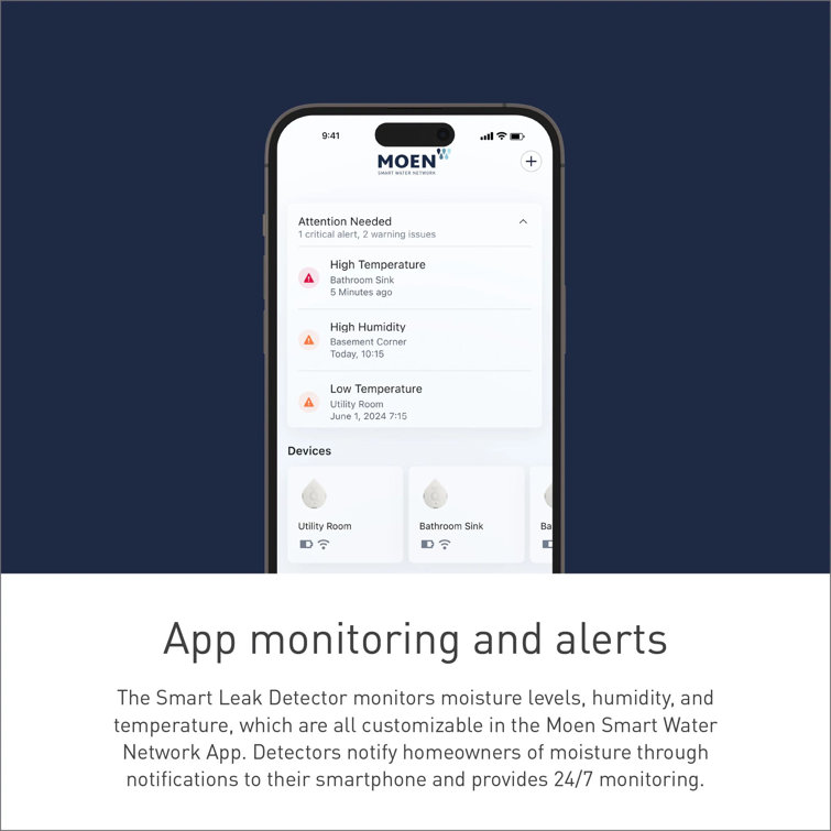 Moen Flo Smart White Battery-Powered Water Leak Detector