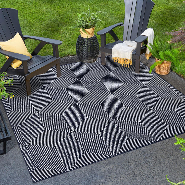 Navy Blue Geometric Square Outdoor Rug 7'10"