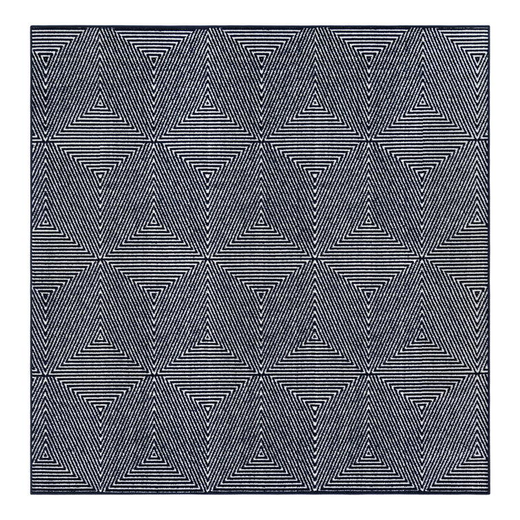Navy Blue Geometric Square Outdoor Rug 7'10"