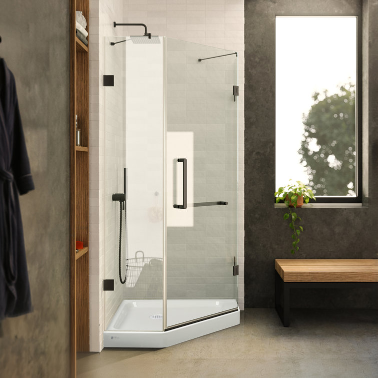 Matte Black Neo Angle Glass Frameless Shower Enclosure Set