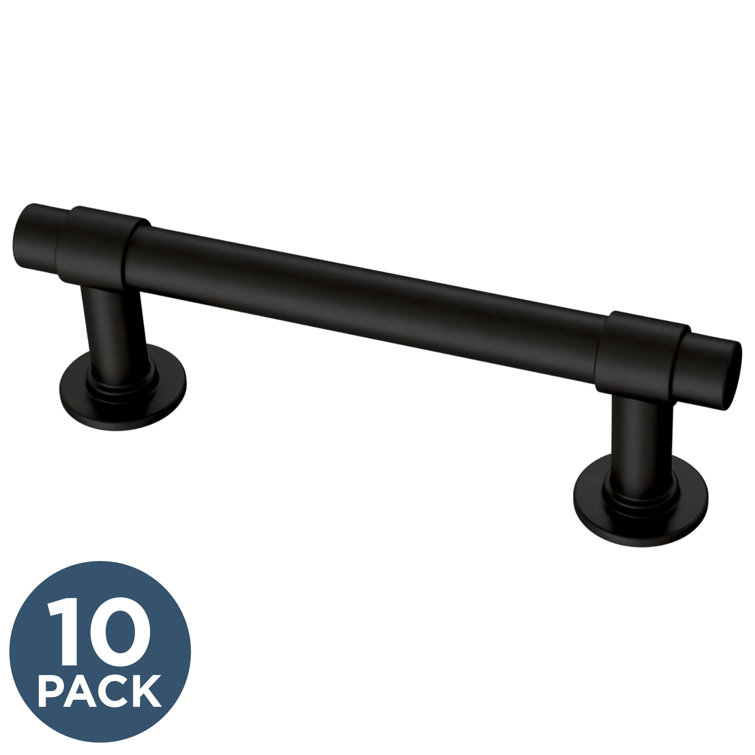 Matte Black Brass Bar Pull with Mounting Hardware, 10-Pack