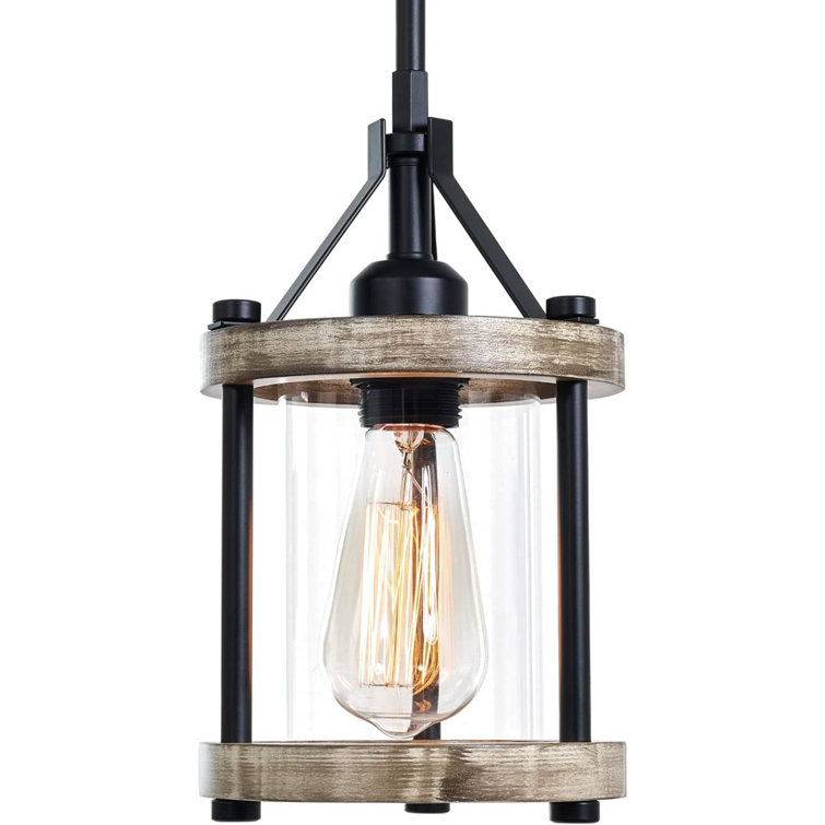 White Farmhouse Wood and Metal Lantern Pendant Light