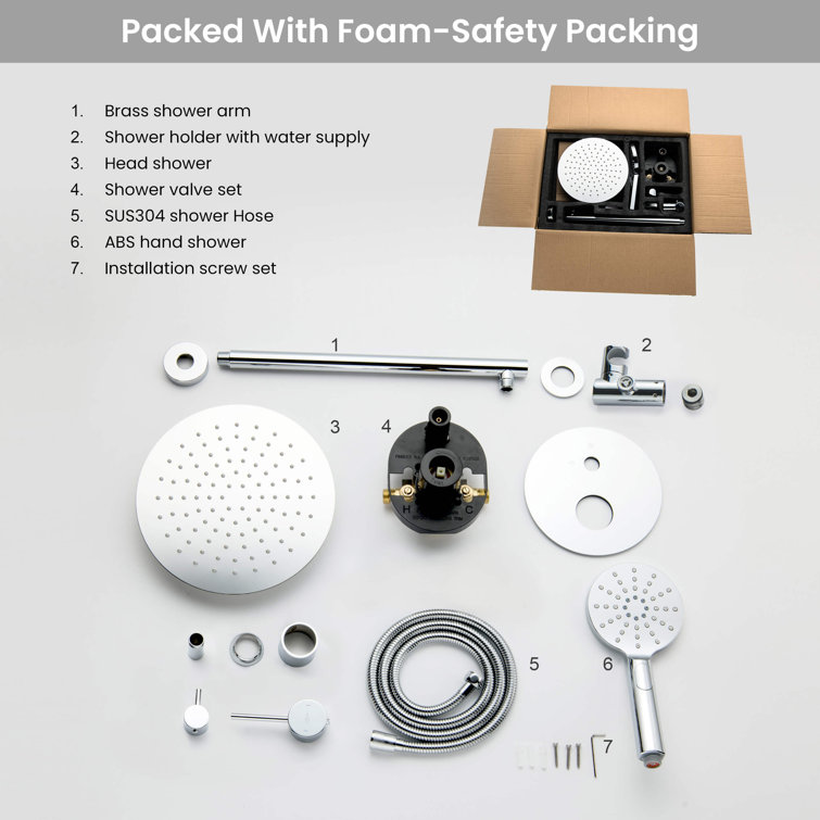 Chrome Wall Mounted Circular Shower System with Brass Rain Shower