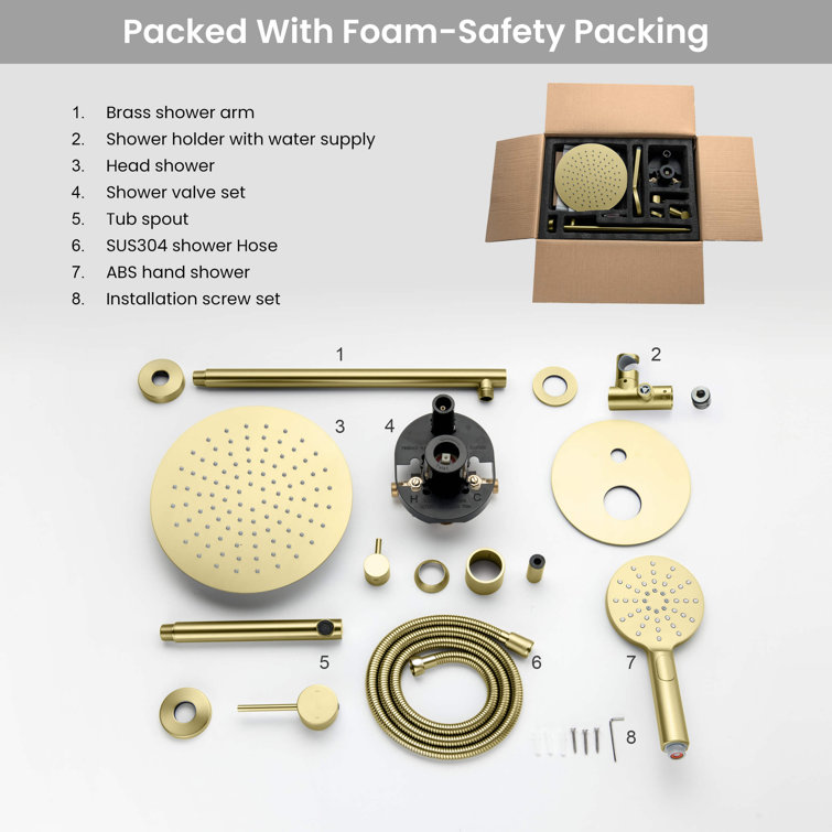 Brushed Gold Circular 3-Function Shower System with Brass Valve