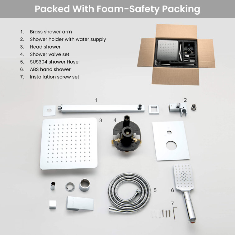 Chrome Wall Mounted Shower System with Handheld Mist and Rain Modes