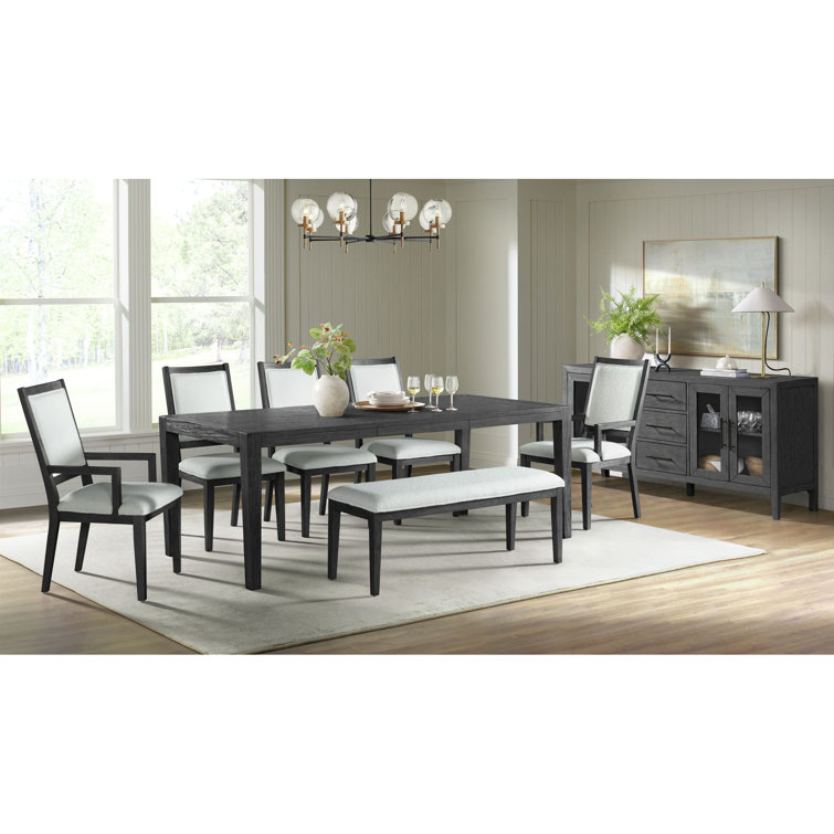 Armes Black Wood Side Chair with White Boucle Fabric, Set of 2