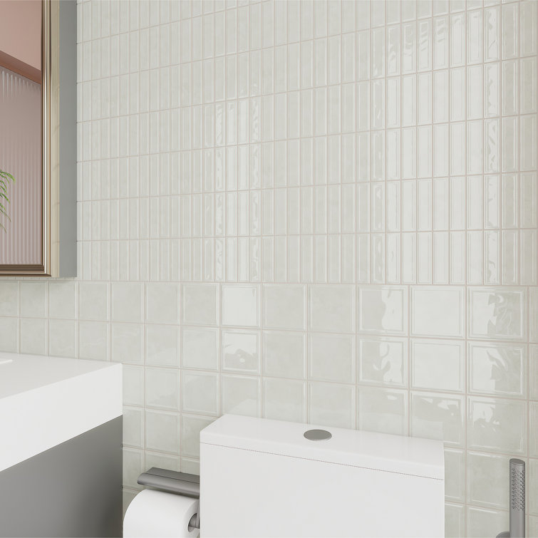 Lineas 8"x 8" White Glossy Ceramic Wall Tile