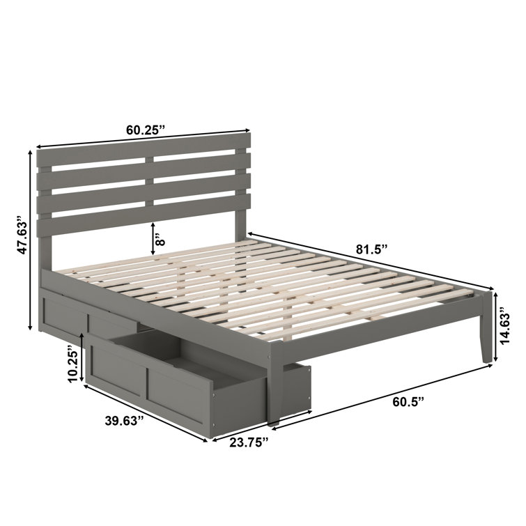 Gray Queen Upholstered Wood Frame Storage Platform Bed with Slats and Drawers