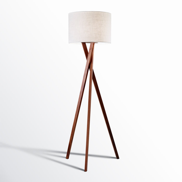 Harcourt 63'' White Textured Linen Shade Solid Wood Tripod Floor Lamp