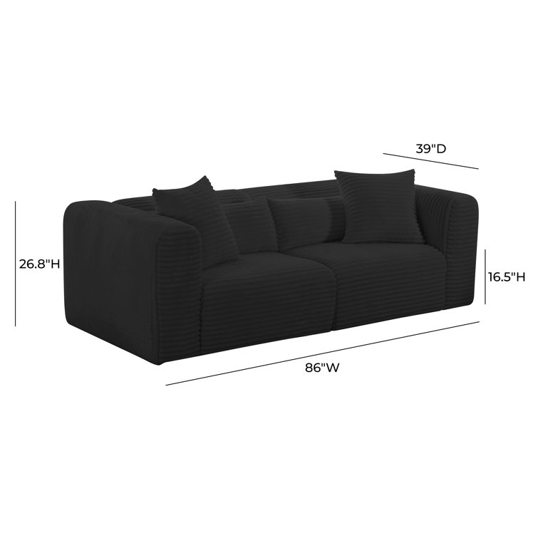 Tarra Oversized Black Corduroy Modular Loveseat
