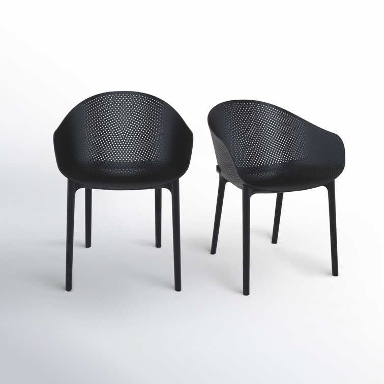 Black Plastic Resin Modern Outdoor Dining Chairs, Set of 2