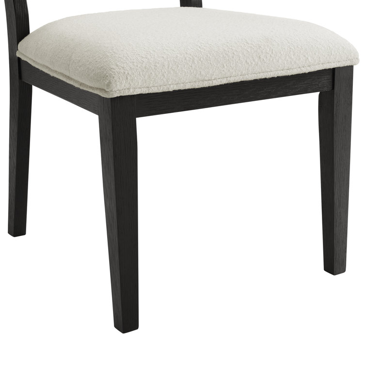Armes Black Wood Side Chair with White Boucle Fabric, Set of 2