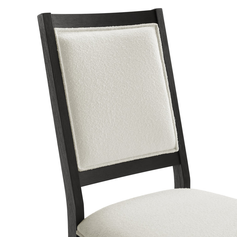 Armes Black Wood Side Chair with White Boucle Fabric, Set of 2
