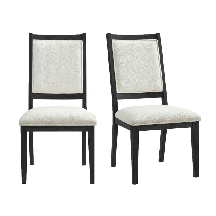 Armes Black Wood Side Chair with White Boucle Fabric, Set of 2