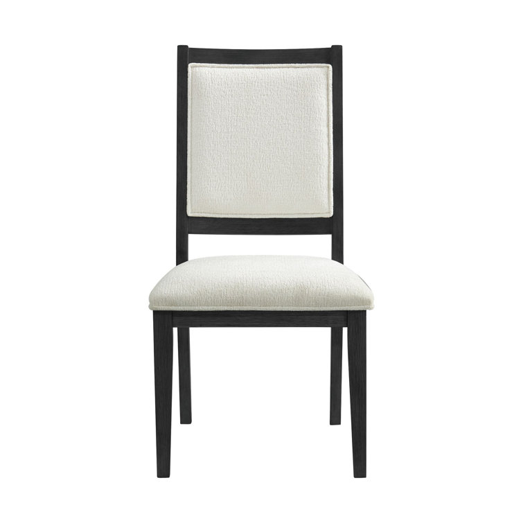 Armes Black Wood Side Chair with White Boucle Fabric, Set of 2