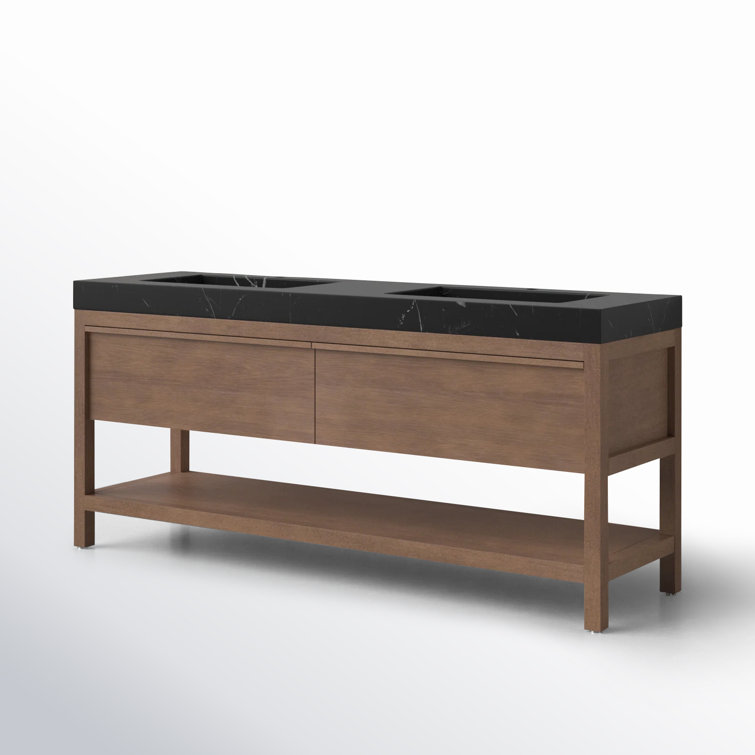 Pluto 72" Chestnut Oak Double Sink Freestanding Vanity with Black Marquina Quartz Top