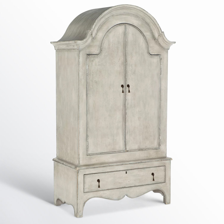 Distressed White French Country Armoire with Shelves and Drawer