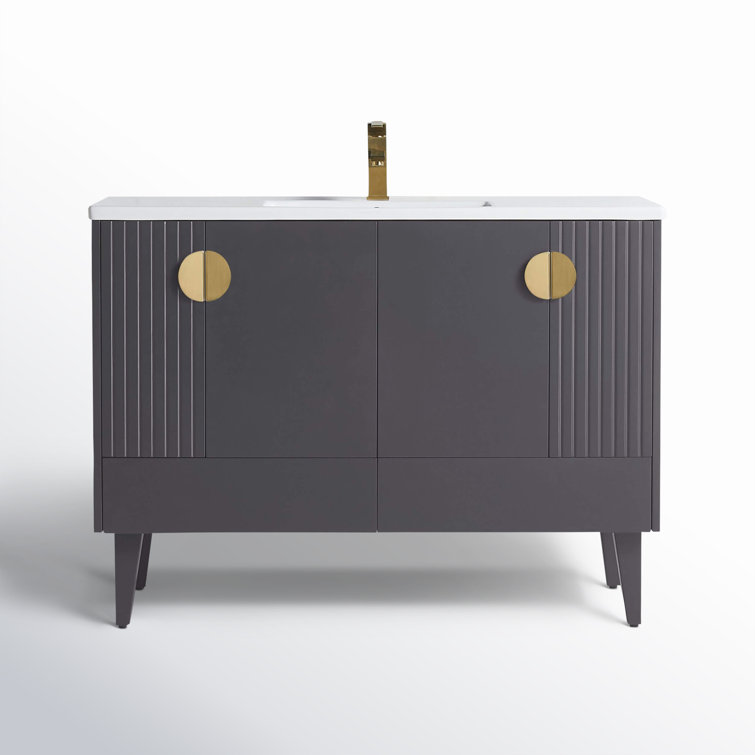 Venezian 48" Rock Gray Single Bathroom Vanity with Brass Handles