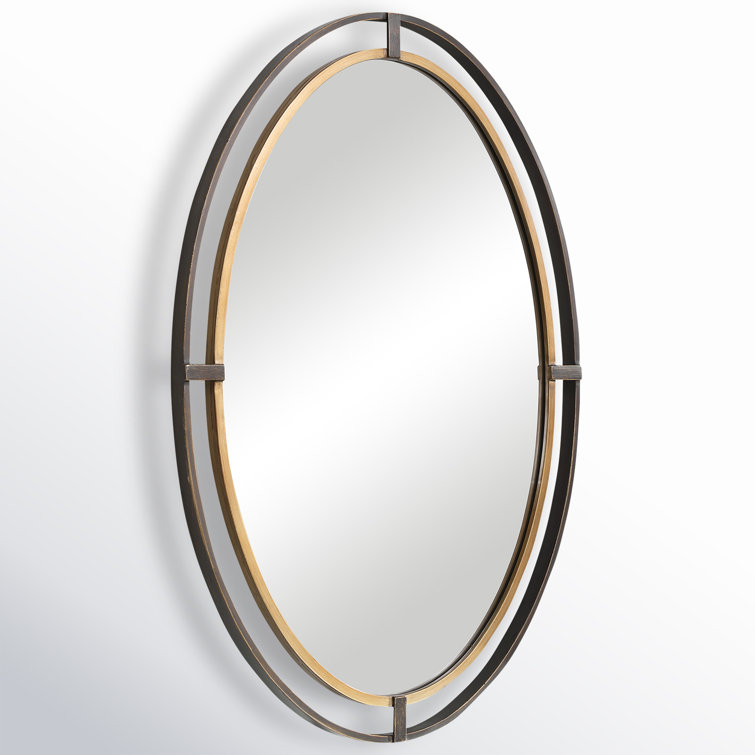 Oval Bronze and Gold Double Frame Wall Mirror