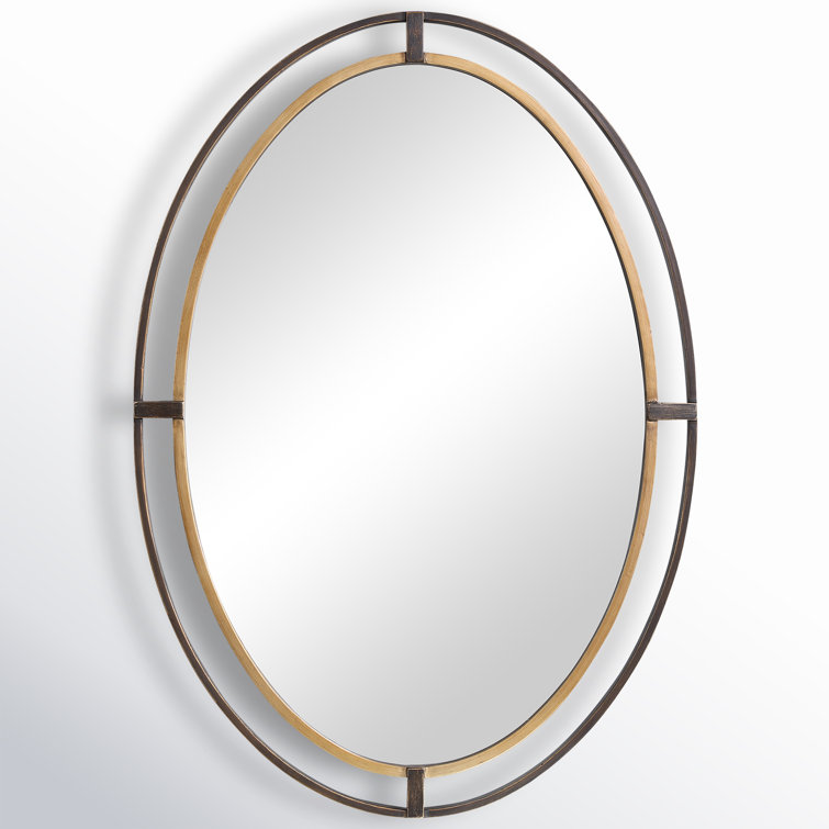 Oval Bronze and Gold Double Frame Wall Mirror