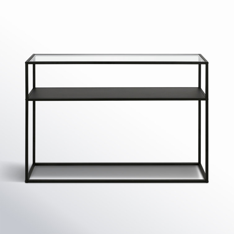 Duran 42'' Black Metal and Glass Console Table with Storage
