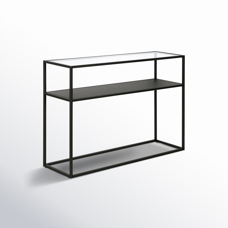 Duran 42'' Black Metal and Glass Console Table with Storage