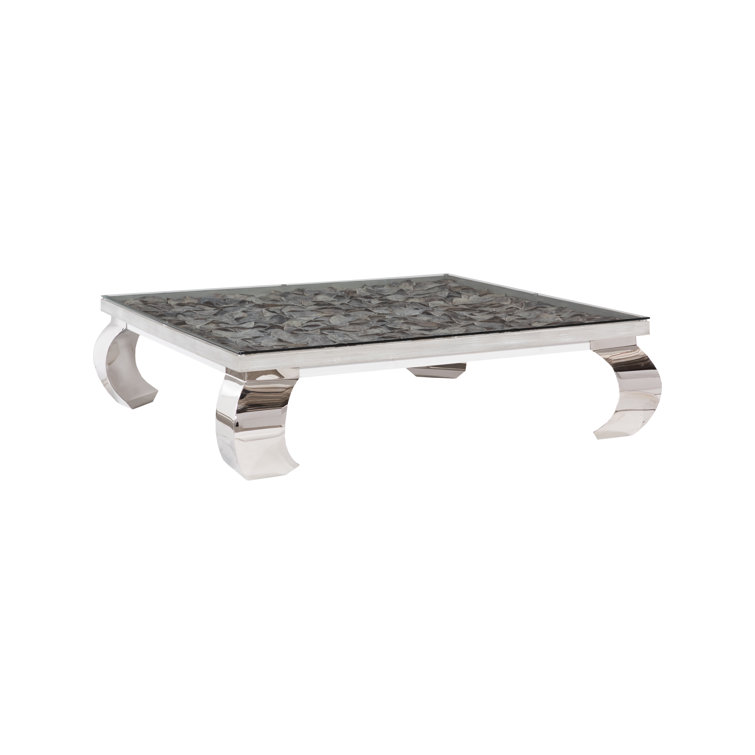 Contemporary Silver Square Coffee Table with Glass Top and Metal Legs