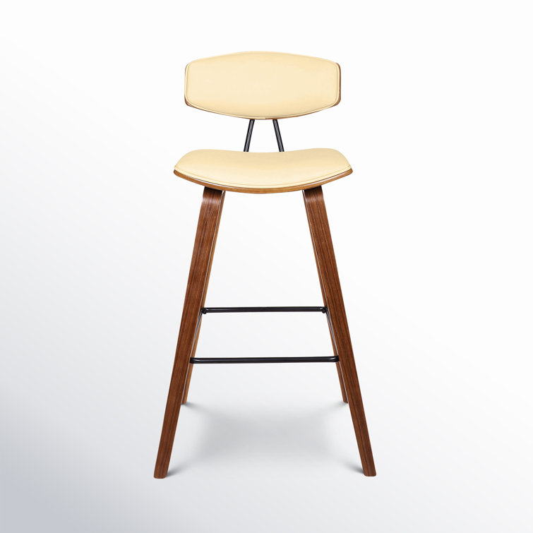 Contemporary Cream Faux Leather & Walnut Wood Counter Stool
