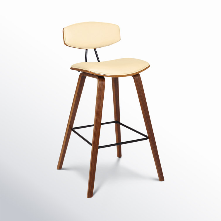 Contemporary Cream Faux Leather & Walnut Wood Counter Stool