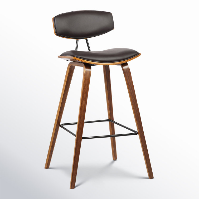 Fox 26'' Gray Faux Leather and Walnut Wood Counter Stool