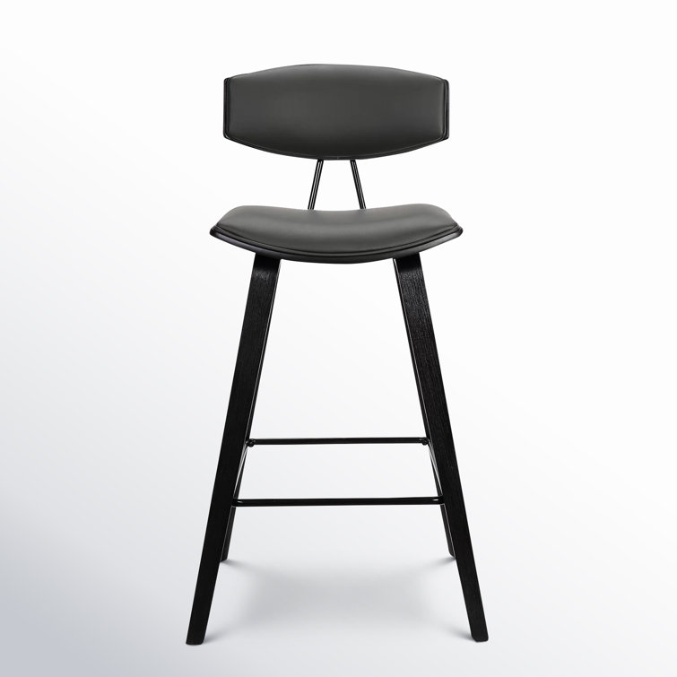 Gray Faux Leather & Black Brushed Wood Contemporary Counter Stool